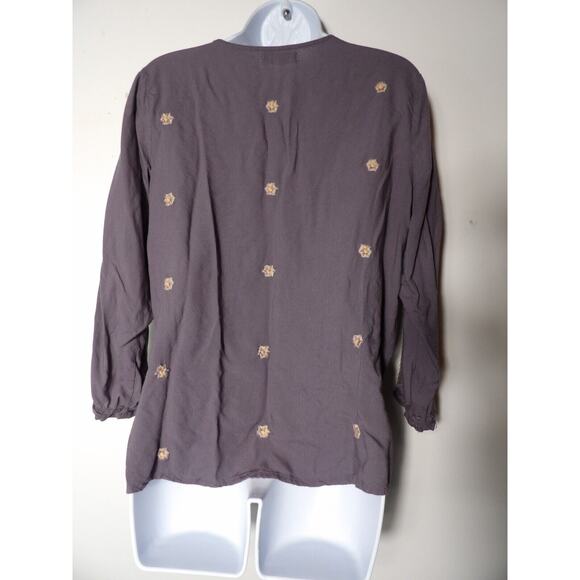 Solitaire Tunic Blouse Womens Large Gray Embroidered Boho Hippie Tassel Keyhole - Picture 13 of 13